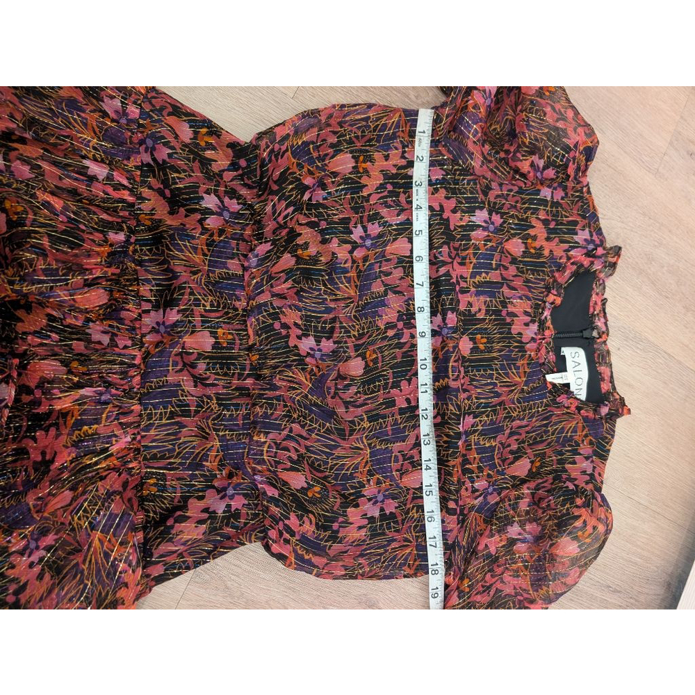 Saloni Ava B Silk Tiered Floral Sheer Long Sleeve Dress Canopy Sz 6 Whimsigoth - Picture 10 of 12